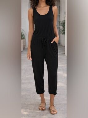 Michael Stars Black Drawstring Jersey Jumpsuit